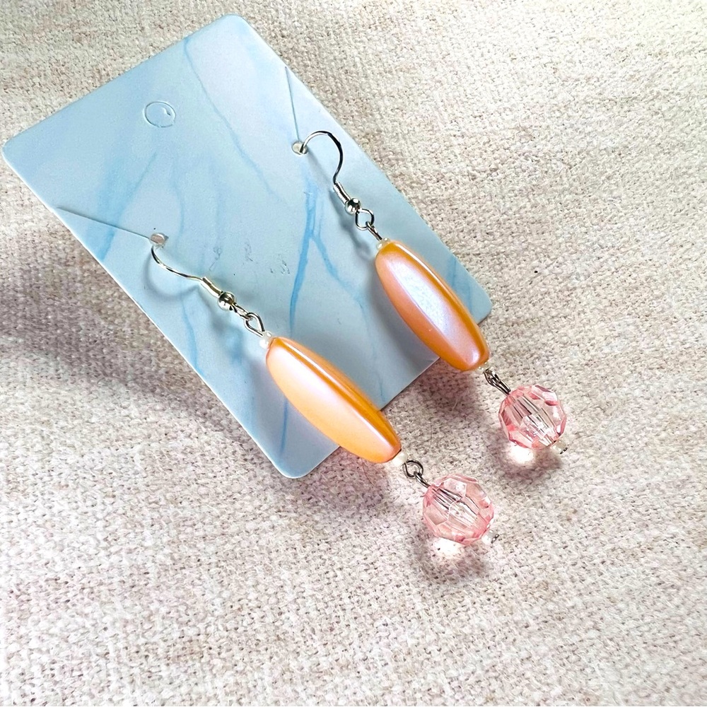 Opal Colored Handmade Dangle Drop Earrings Pink‎ Rose Gold.